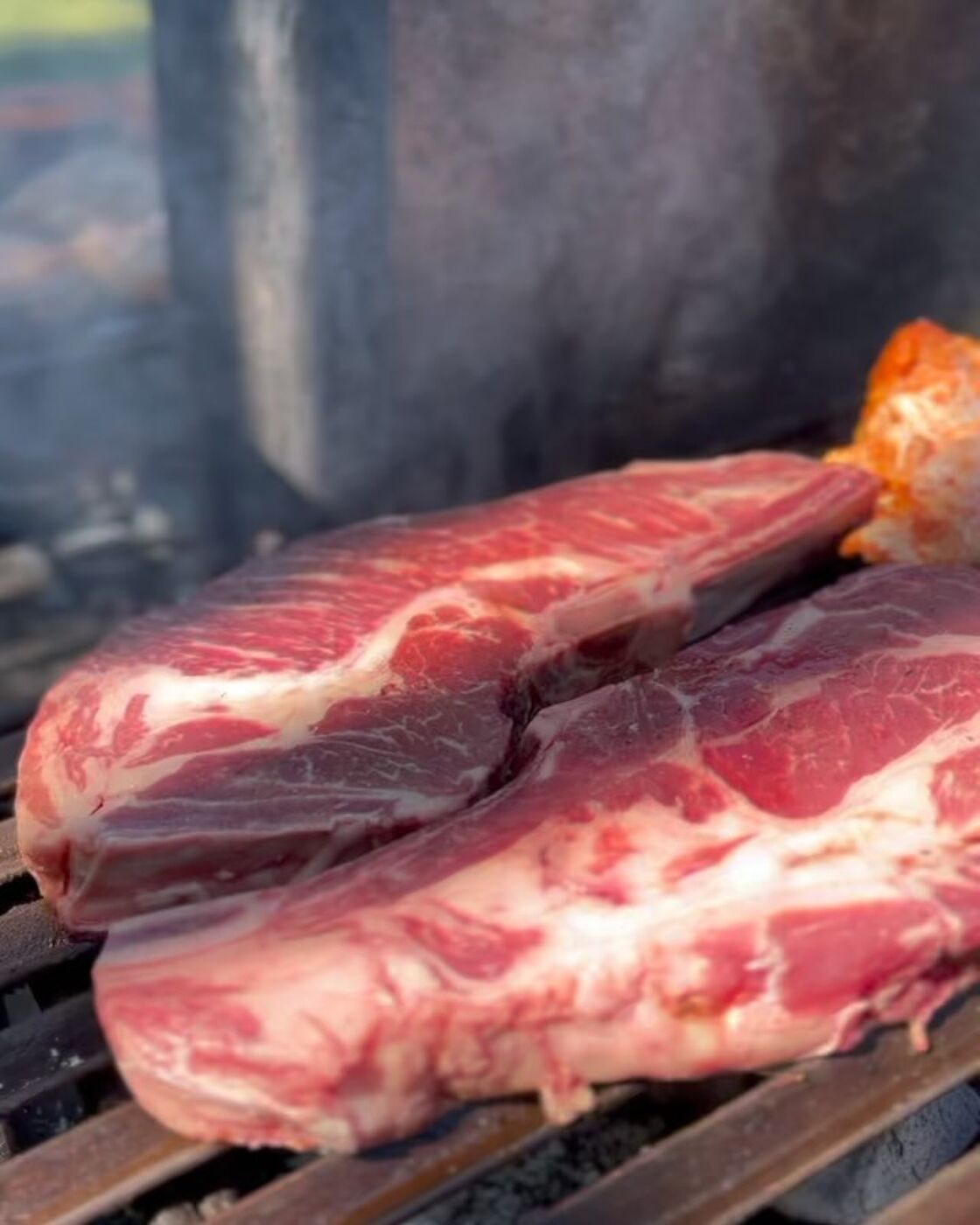 Corte bovino na grelha com fumaça